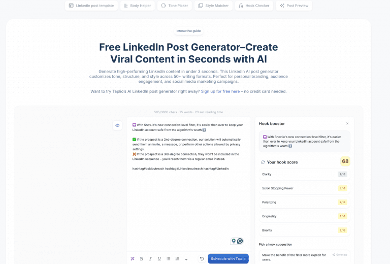 Taplio 是一个人工智能平台,旨在帮助个人用户和企业在 LinkedIn 上拓展受众