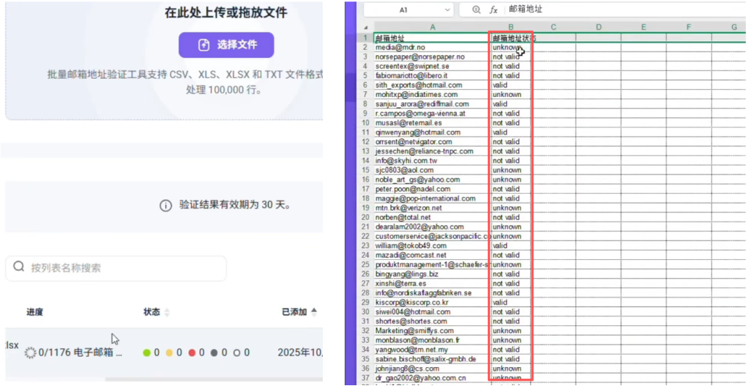 验证得到的邮箱地址状态