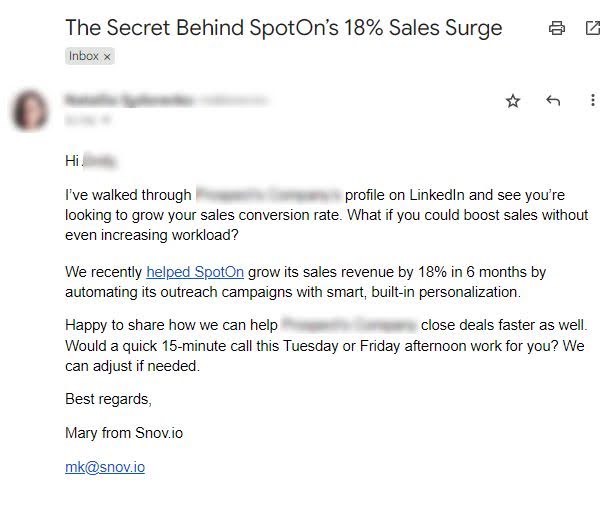 开发信范例，它将前面提到的所有要点都融合在一起：