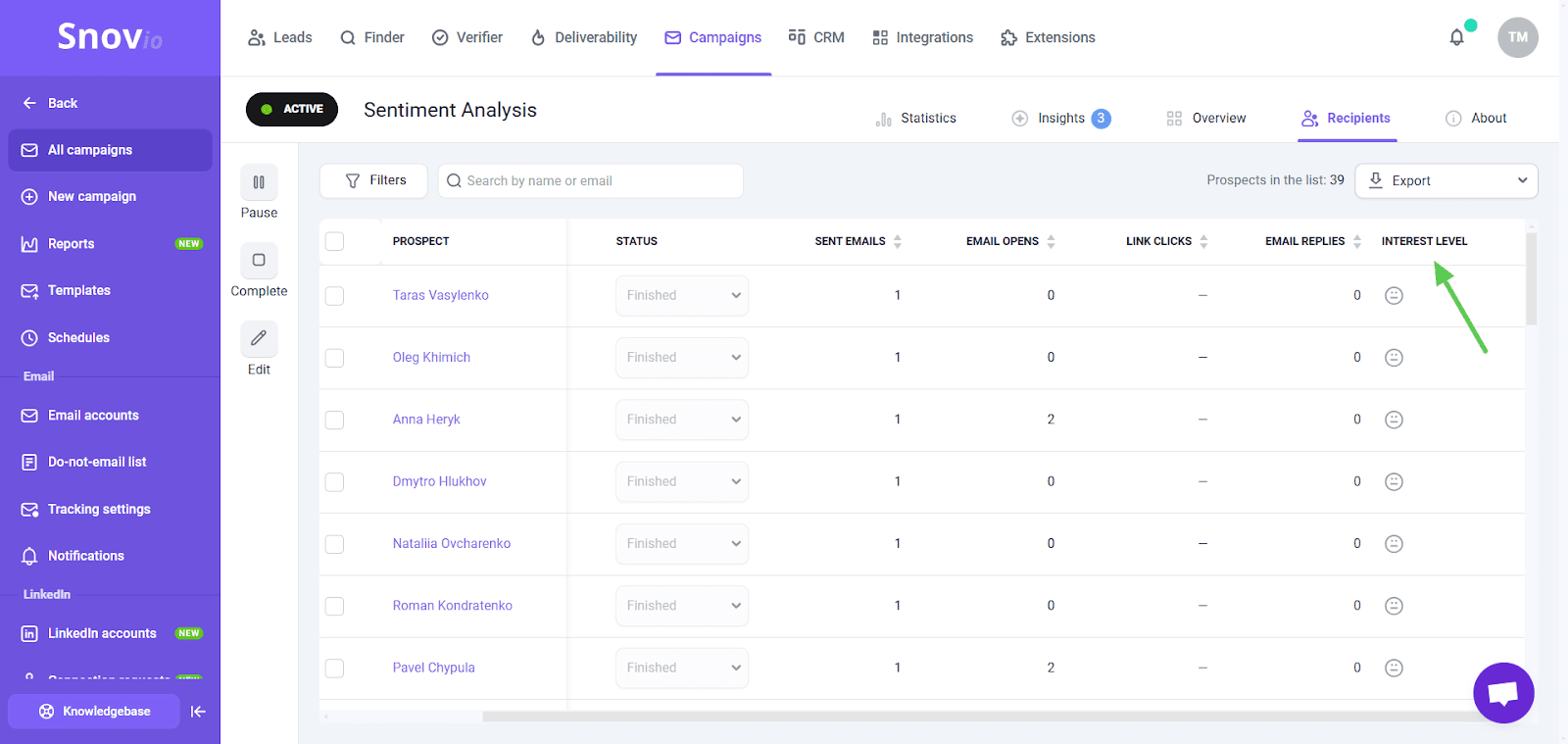 Snov.io 的AI情绪分析功能