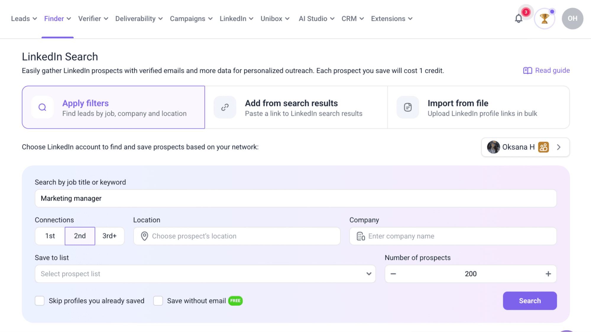 我们在应用内集成了领英搜索功能,并配备了您常用的各种筛选条件。