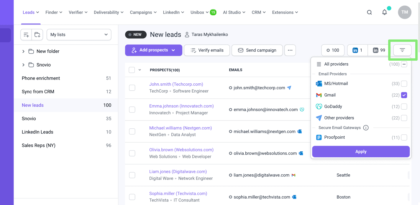 Snov.io 现在可以自动检测你的潜在客户使用的电子邮箱服务提供商