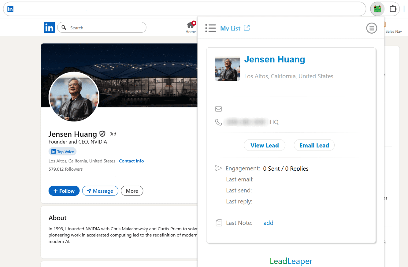 LeadLeaper 是一款 LinkedIn 邮箱地址提取工具，可用于收集单个邮箱地址或批量抓取联系人。