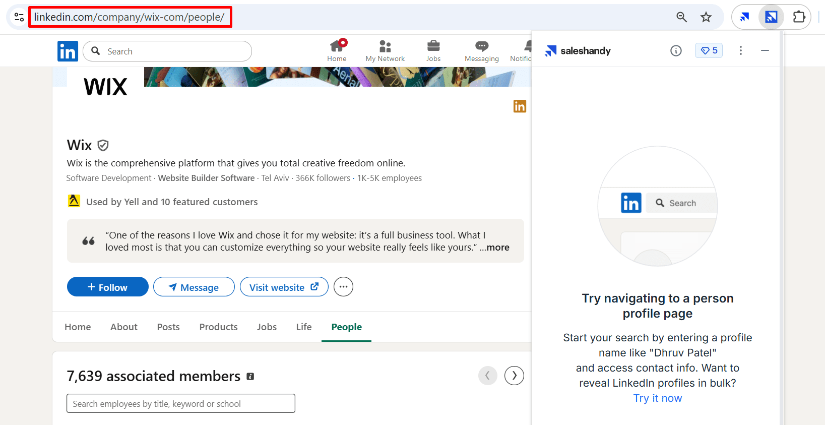 使用正确的链接（ linkedin.com/company/{company-name}/people/）在员工列表中使用该工具，它也没有显示结果。