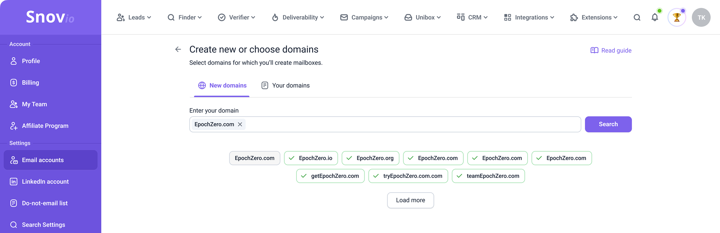 Screenshot from the email account setup section