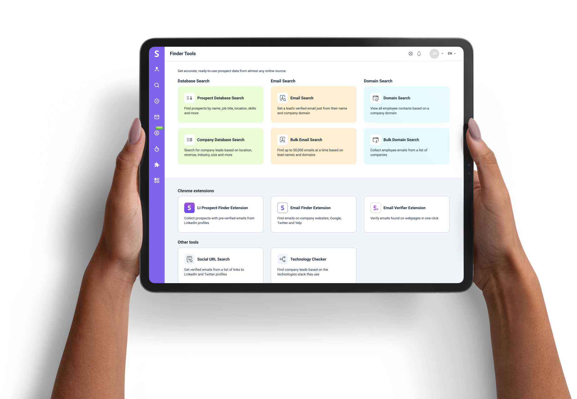 Interface email finder tools